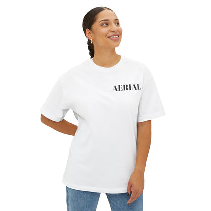 Aerial Boxy Tee — Minimalist White Oversized T-Shirt with 'AERIAL' Text