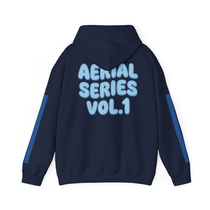 Aerial Series Vol.1 Hoodie — Navy Streetwear Pullover with Blue Stripe Accents