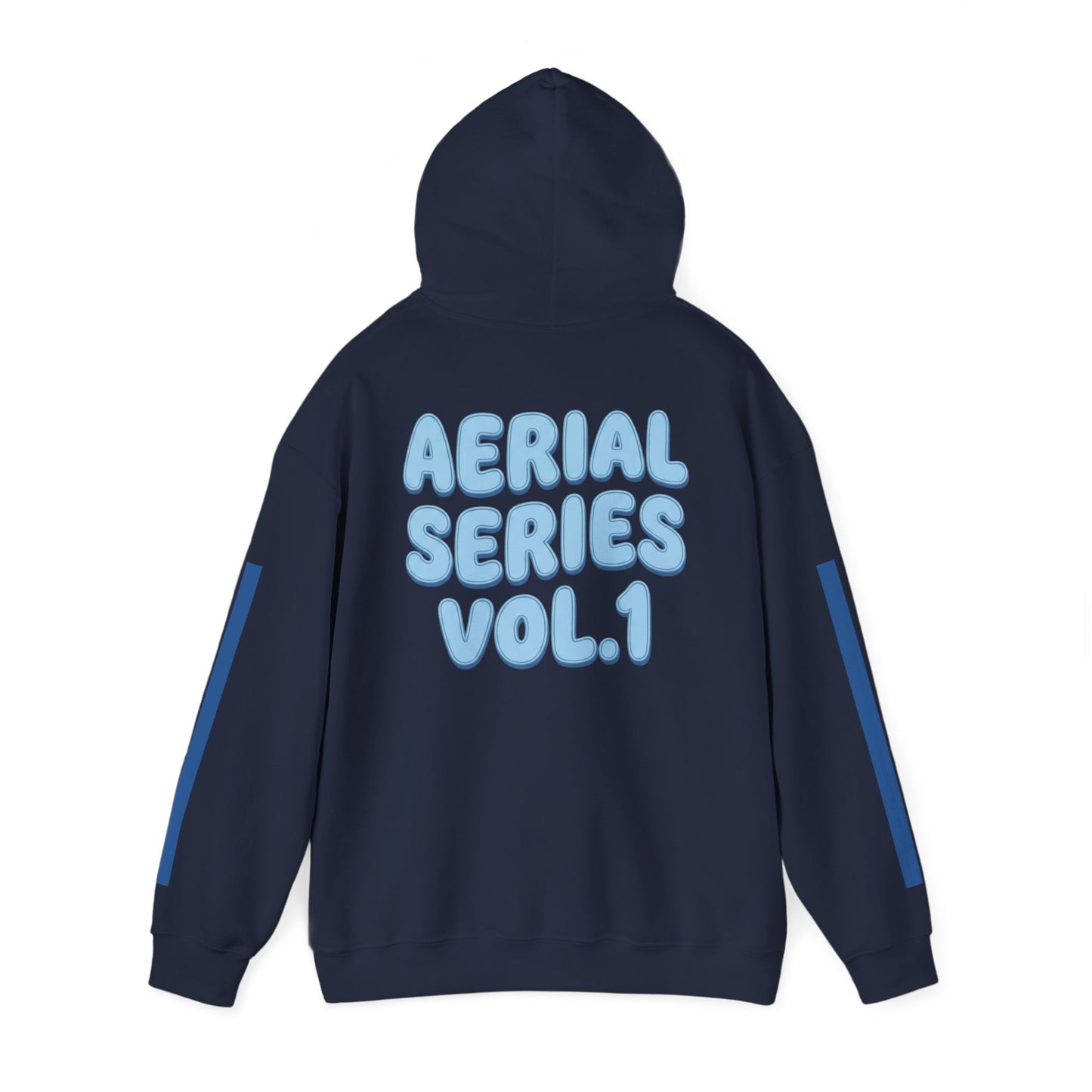 Aerial Series Vol.1 Hoodie — Navy Streetwear Pullover with Blue Stripe Accents