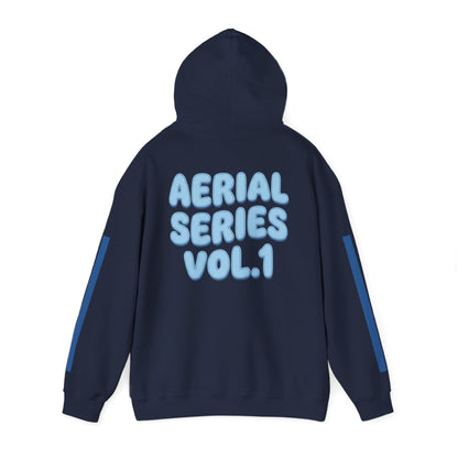Aerial Series Vol.1 Hoodie — Navy Streetwear Pullover with Blue Stripe Accents