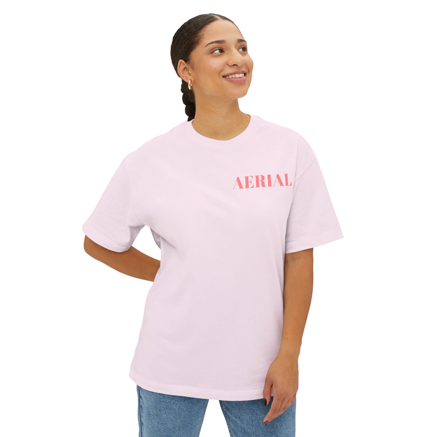 Aerial Boxy Tee — Minimalist White Oversized T-Shirt with 'AERIAL' Text