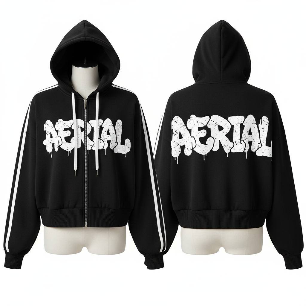 Aerial Cropped Hoodie - Silver Zipper & Elastic Hem