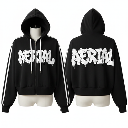 Aerial Cropped Hoodie - Silver Zipper & Elastic Hem