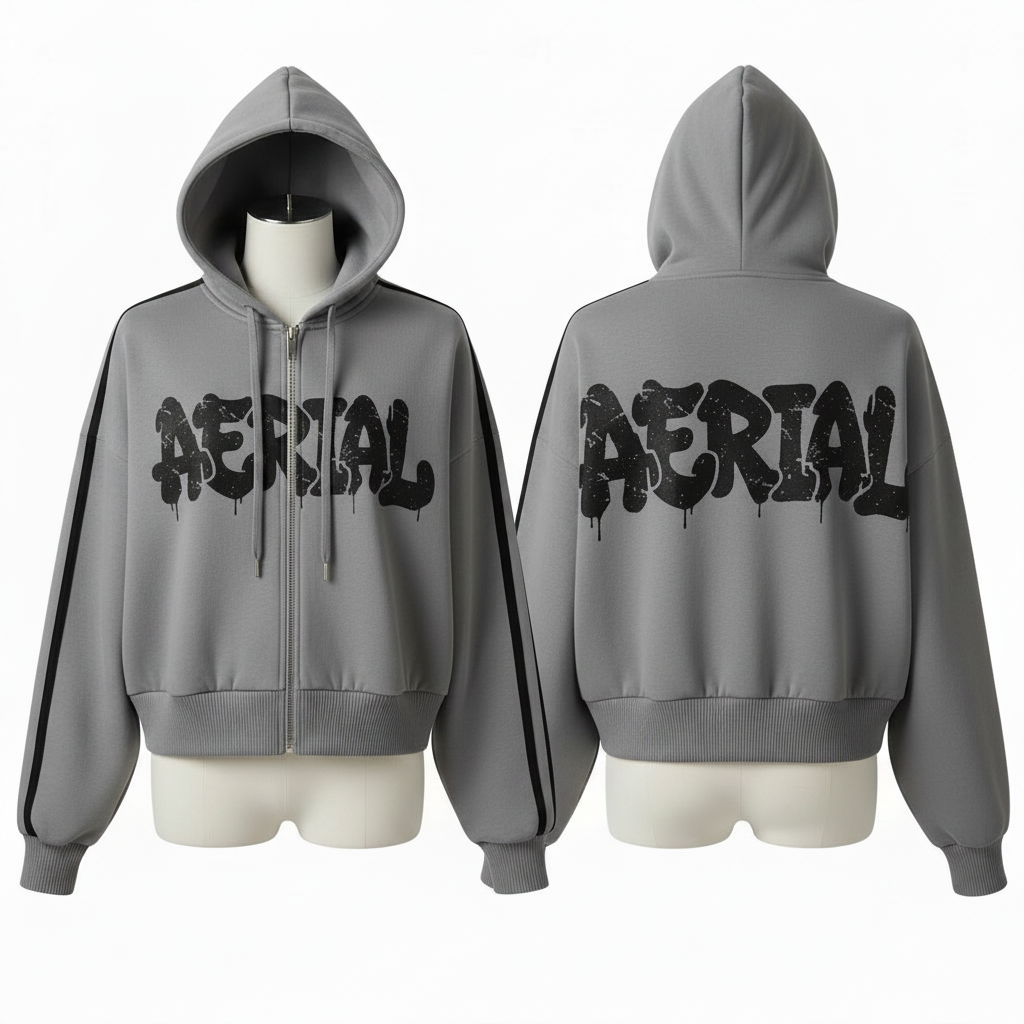 Gray Hoodie - Pure Black AERIAL Logos