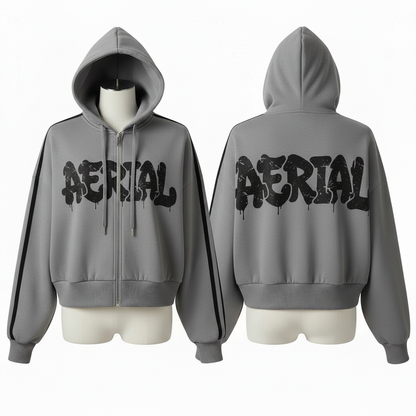 Gray Hoodie - Pure Black AERIAL Logos